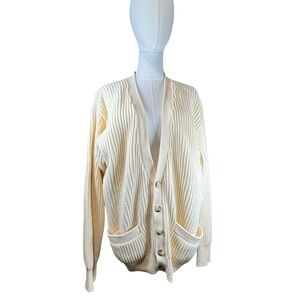 Eddie Bauer Vintage Men's Cream Ribbed Knit Cardigan Sweater - Size Medium Tall